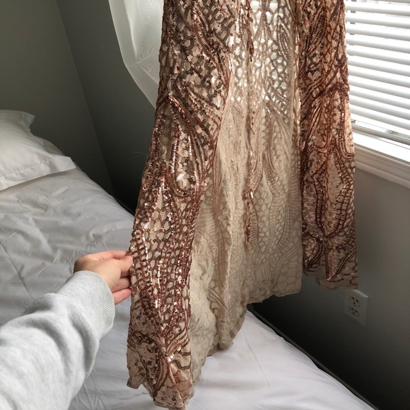 Sequins and Mesh Rose Gold Gown - Picture 13 of 16